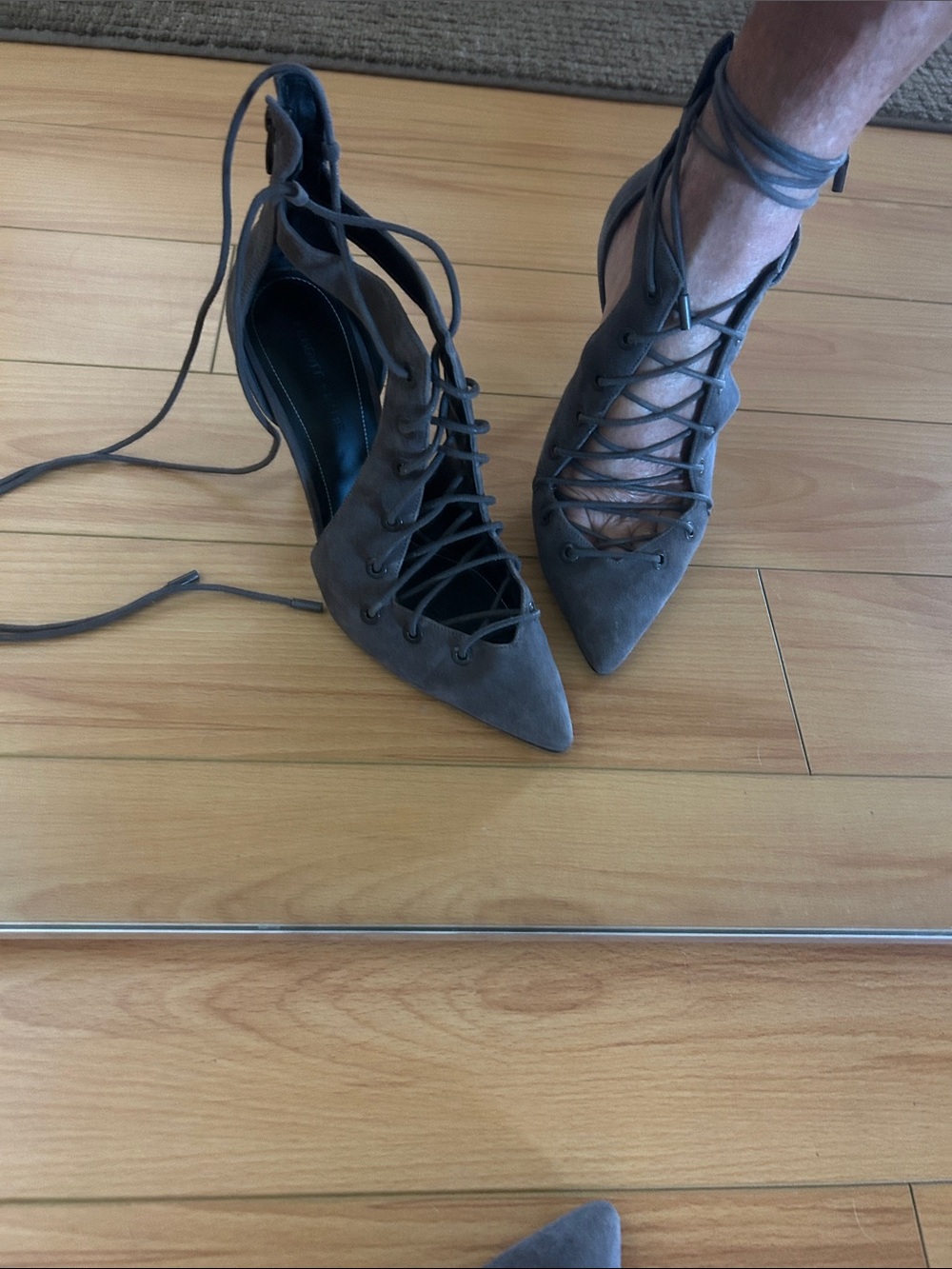 Kendall & Kylie Taupe Suede Lace-Up Pointed Heels